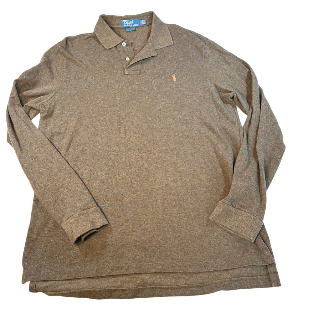Polo Ralph Lauren Mens brown custom fit long sleeve polo. brown pony. Size XL
